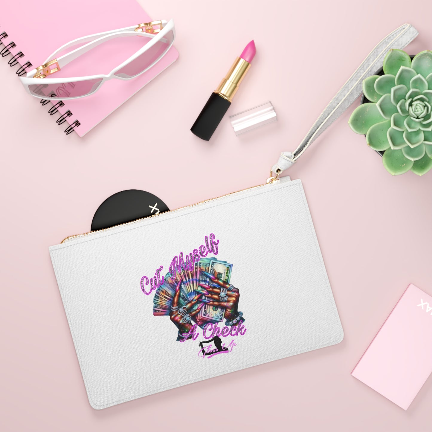 Cut Myself Check Graphic Wristlet Clutch