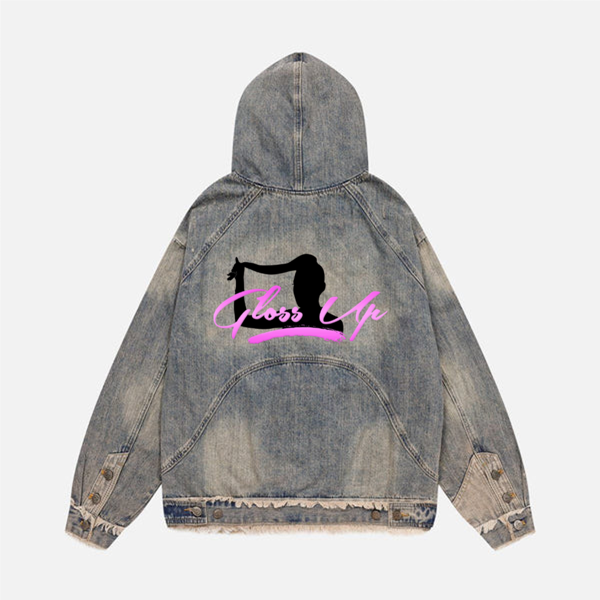 Unisex Washed Distressed Fuzzy Denim Hoodie