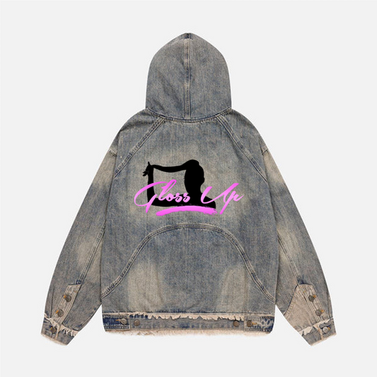 Unisex Washed Distressed Fuzzy Denim Hoodie