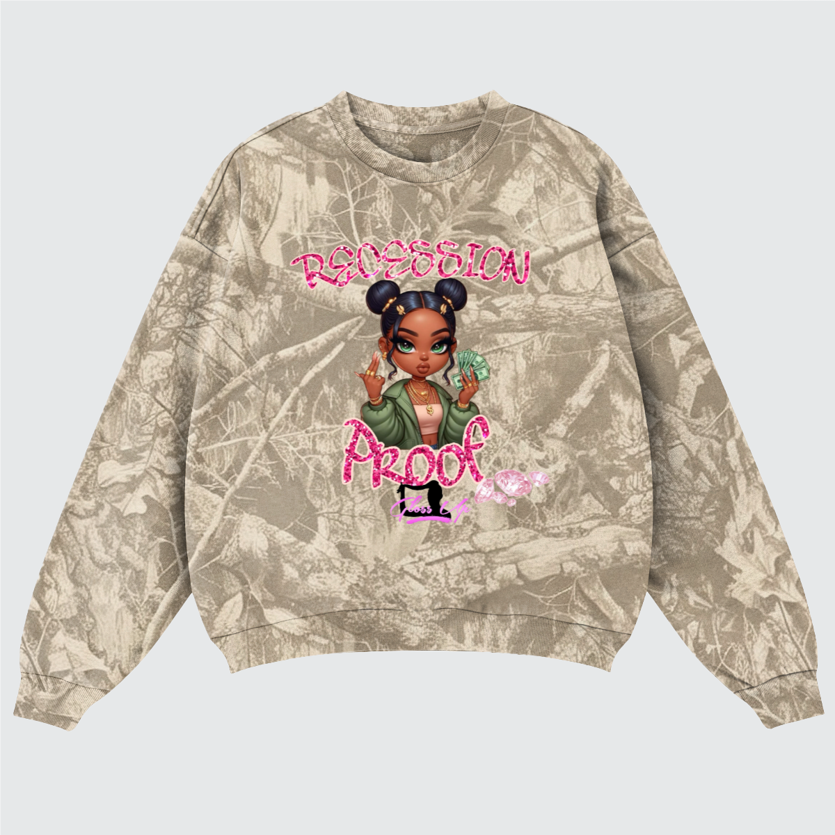 Recession Proof Camo Sweatshirt-Brown