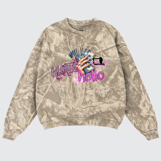 HUSTLEholic Camo Sweatshirt- Brown