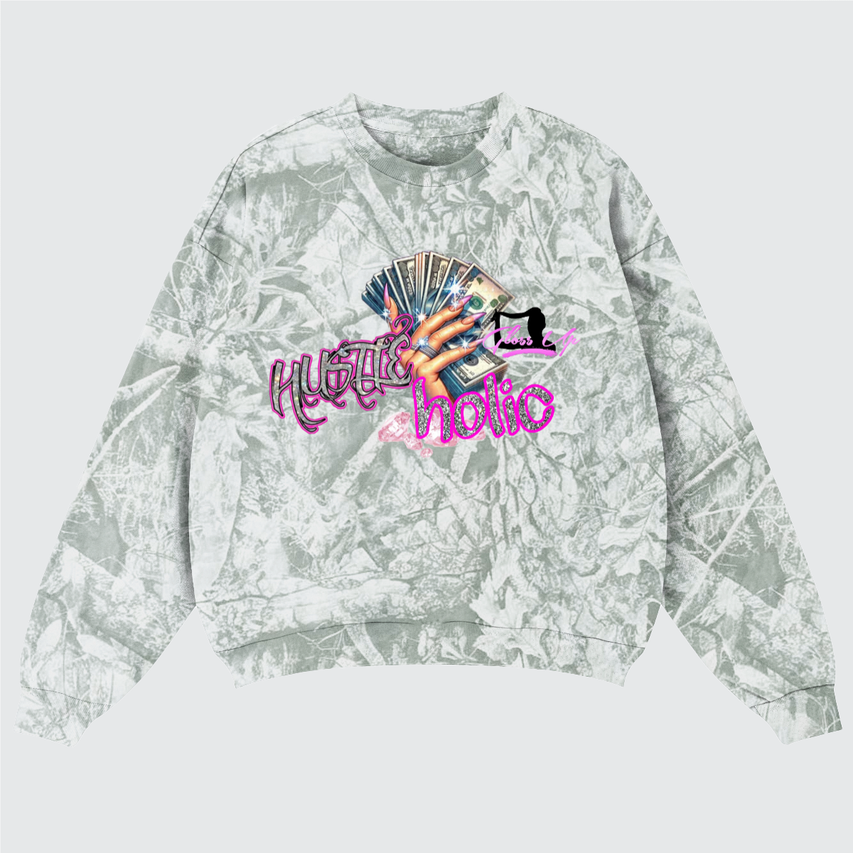 HUSTLEholic Camo Swestshirt-Gray