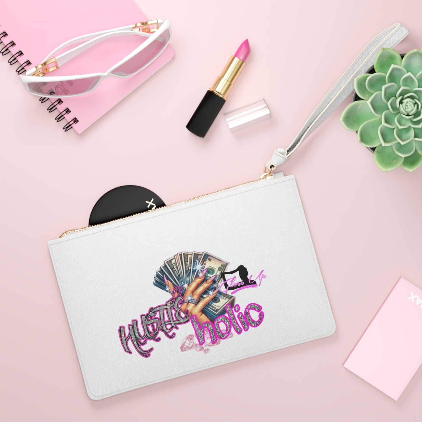 Hustleholic Money Fan Clutch — Feminine Sparkle Wristlet for Ambitious Women